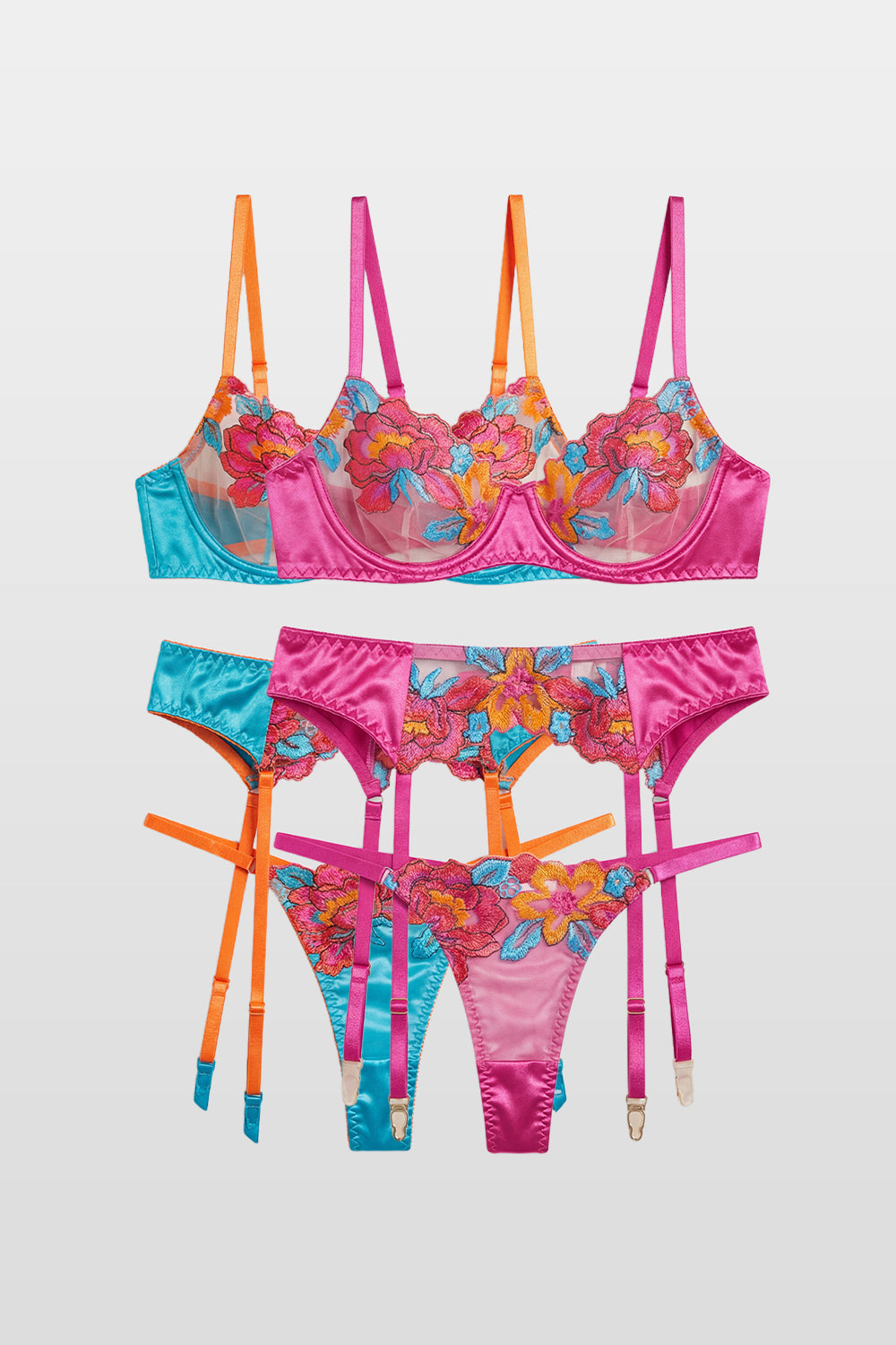 Blue & Pink Flower Intimates Set
