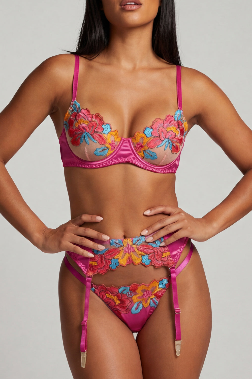 Blue & Pink Flower Intimates Set